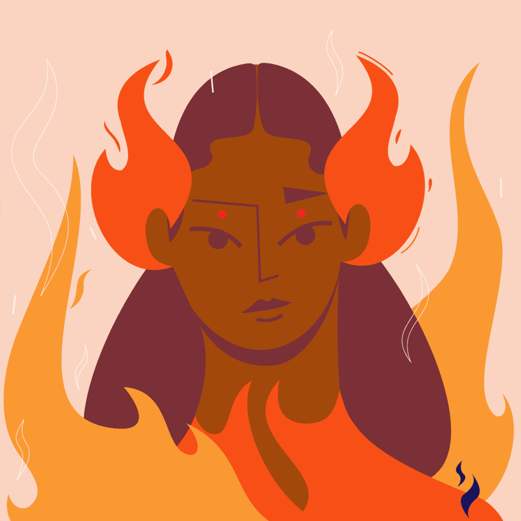 Portrait of a fierce woman being on fire, a girl that is a powerhouse by Monsie