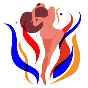 Phoenix is a vector illustration of a nude woman dancing amidst vibrant flames, symbolizing rebirth, resembling a phoenix in her transformation.