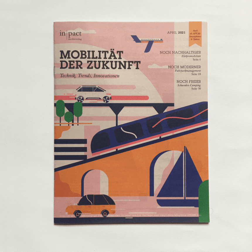 Editorial illustration on the topic of future mobility, cover image.
