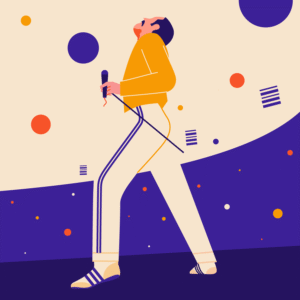 Extraordinaries: Freddie Mercury illustration from the Extraordinaries series by Monika Jurczyk, minimal and expressive portrait capturing the energy and charisma of Queen’s iconic vocalist