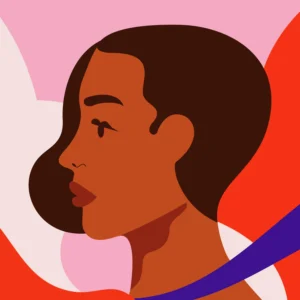 Bold character design portrait illustration with colorful abstract shapes, minimal vector style by female commercial illustrator Monika Jurczyk, Edinburgh-based artist