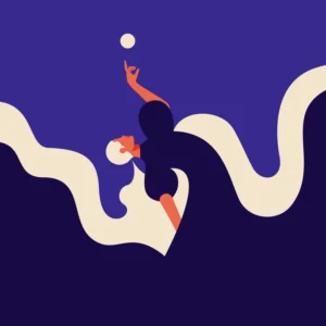 The woman and the moon. Vector illustration with the royal blue background.