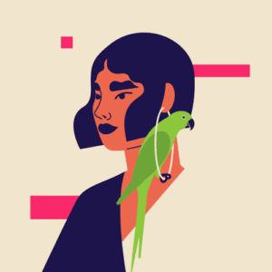Birds - collection of vector illustrations. Playing and experimenting with colors and composition. Human coexisting with nature.