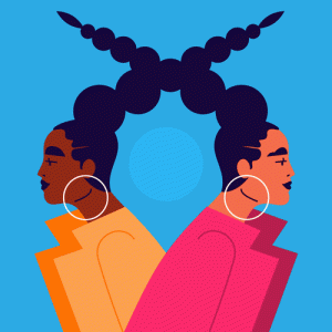 Cannot Decide: an animated illustration of two women in colorful coats and funky hairstyle