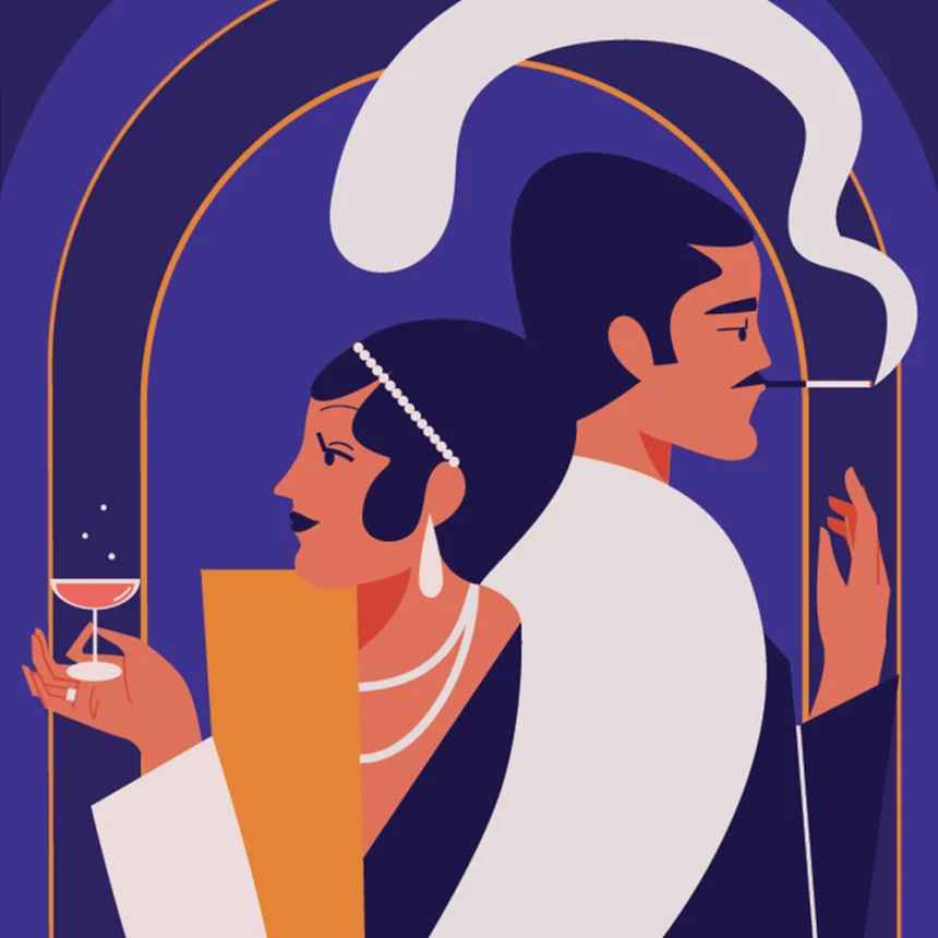 The Beautiful and Damned: Electric Decade, Roaring Twenties Illustration for radio listing for Radio Times on F. Scott Fitzgerald's novel
